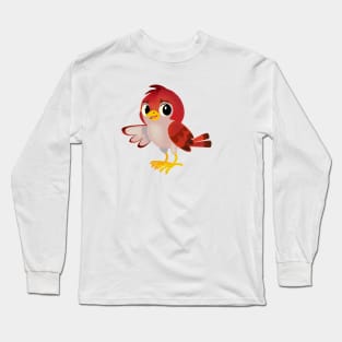 little red bird points its wing at the object Long Sleeve T-Shirt